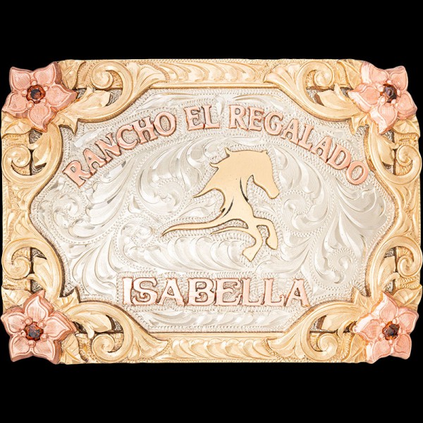 Customize the Jackal Belt Buckle with your ranch brand. Hand-engraved jeweler's bronze edge, copper flowers and cubic zirconia stones. Buy it today!
